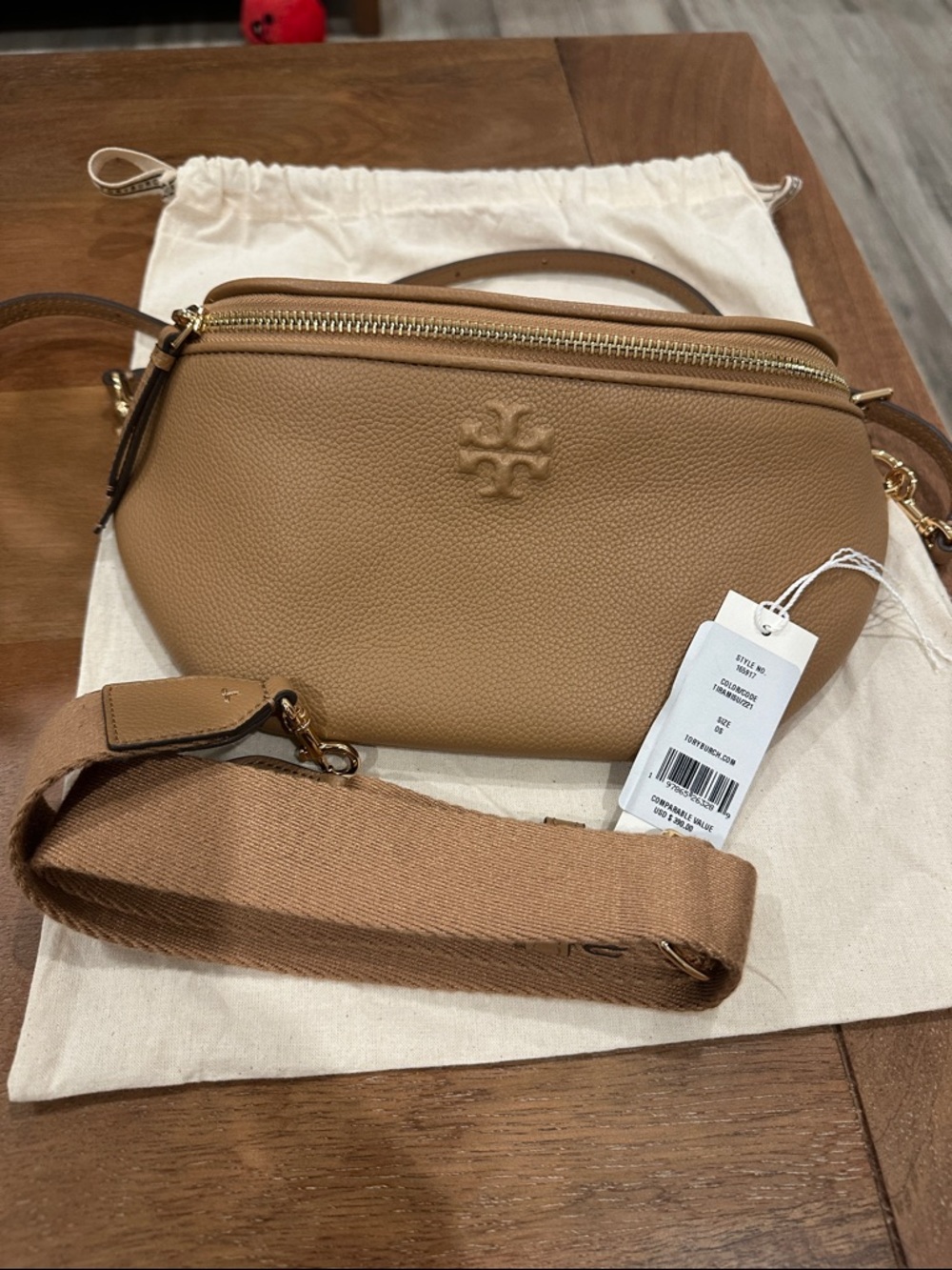 Tory Burch Thea Camel Pebbled Leather Belt Bag